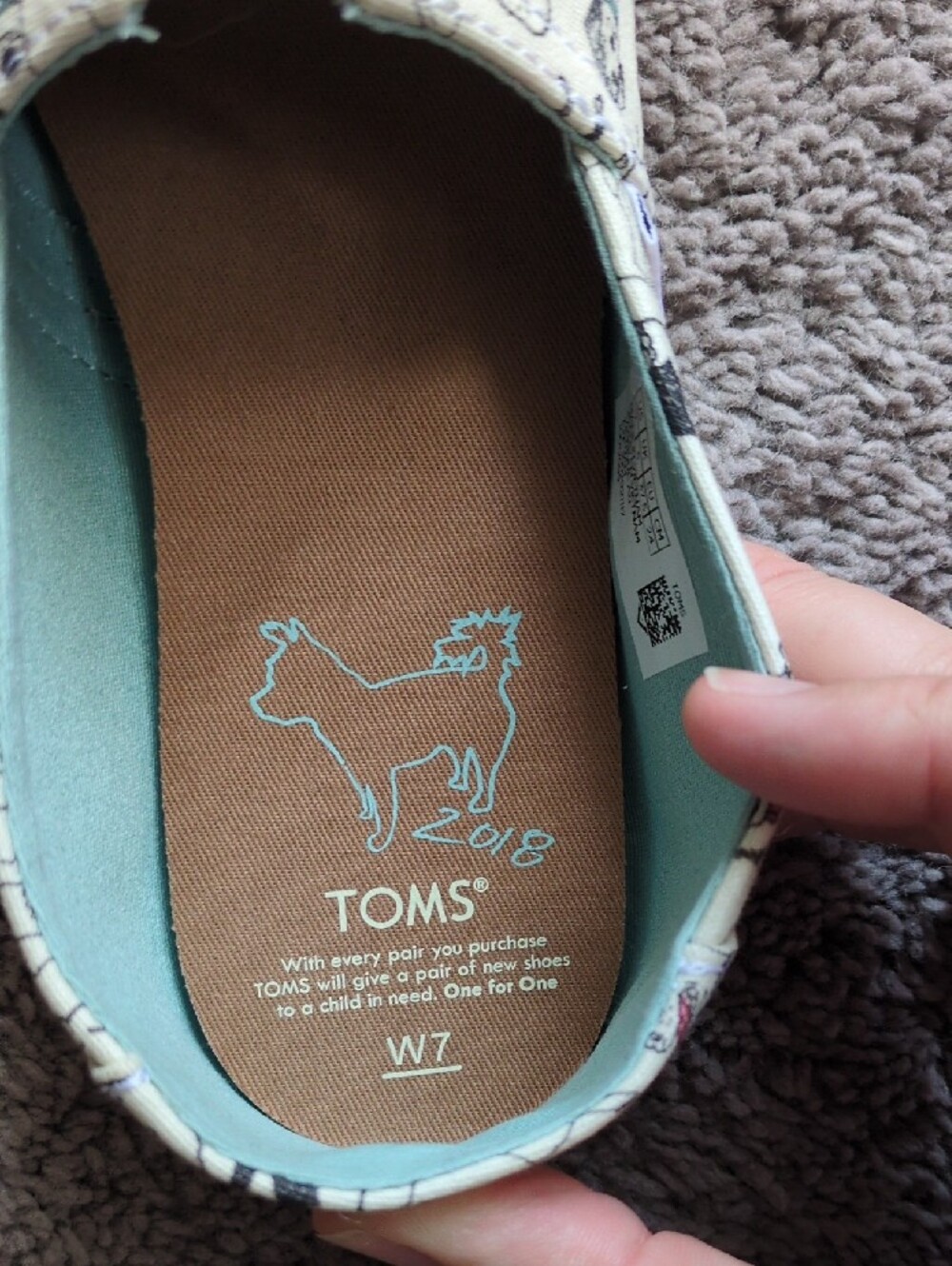 TOMS Cream Canvas Slip-On Flats with Dog Print - Picture 5 of 5